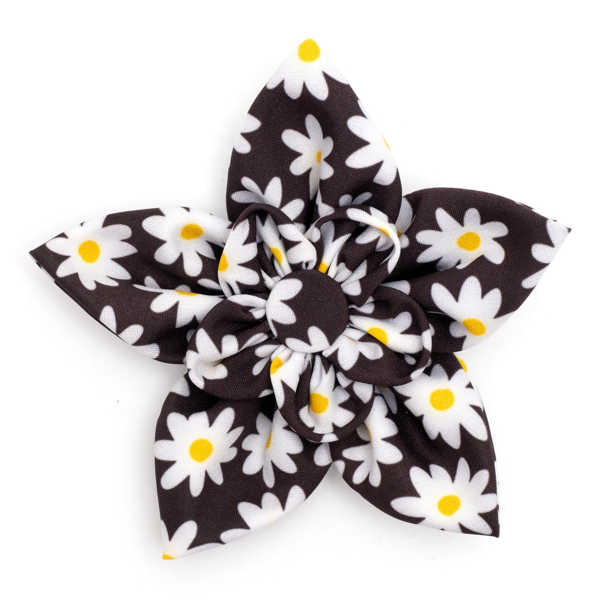 Flower Collar Attachment for Dogs & Cats – Soft Printed Polyester, Touch Fastener, Attaches to Any Collar - Sunflowers Pattern, Blue, Large