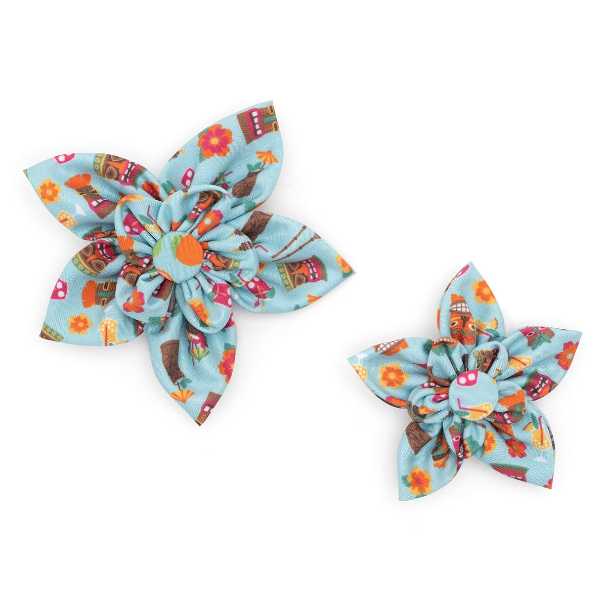 Flower Collar Attachment for Dogs & Cats – Soft Printed Polyester, Touch Fastener, Attaches to Any Collar - Sunflowers Pattern, Blue, Large