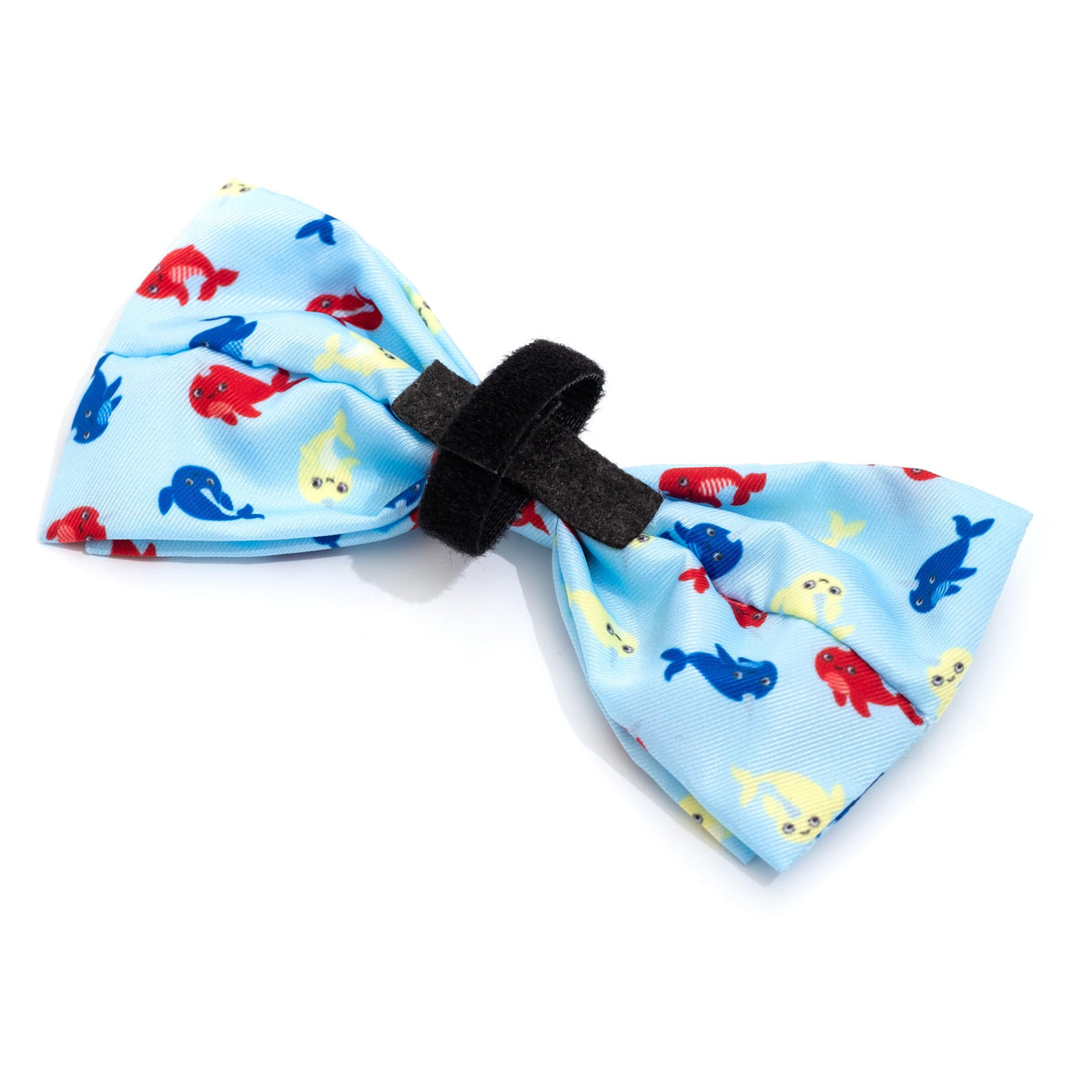 Pet Bow Tie for Dogs & Cats – Soft Printed Polyester Collar Bow Tie with Touch Fastener, Attaches to Any Collar - Narwhals Pattern, LiteBlue, Small