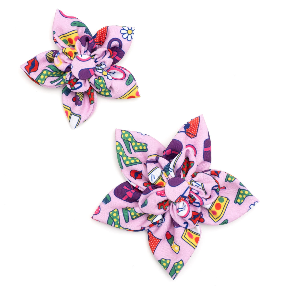 Flower Collar Attachment for Dogs & Cats – Soft Printed Polyester, Touch Fastener, Attaches to Any Collar - Sunflowers Pattern, Blue, Large