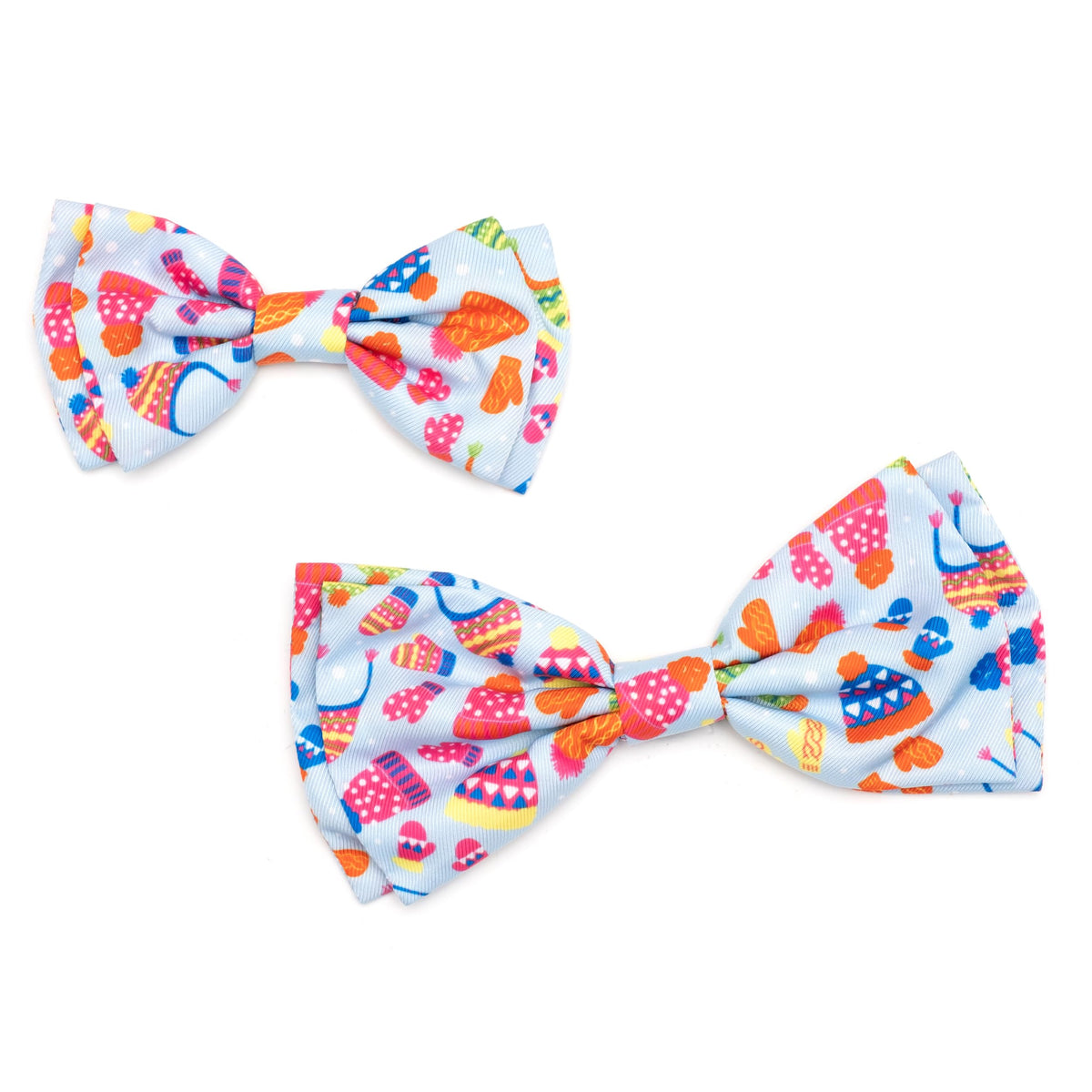 Pet Bow Tie for Dogs & Cats – Soft Printed Polyester Collar Bow Tie with Touch Fastener, Attaches to Any Collar - Narwhals Pattern, LiteBlue, Small