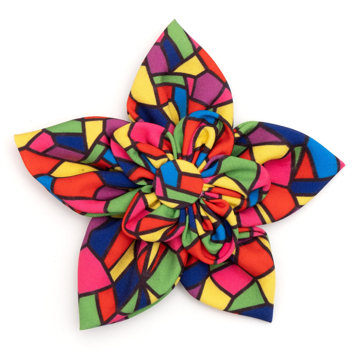 Flower Collar Attachment for Dogs & Cats – Soft Printed Polyester, Touch Fastener, Attaches to Any Collar - Sunflowers Pattern, Blue, Large