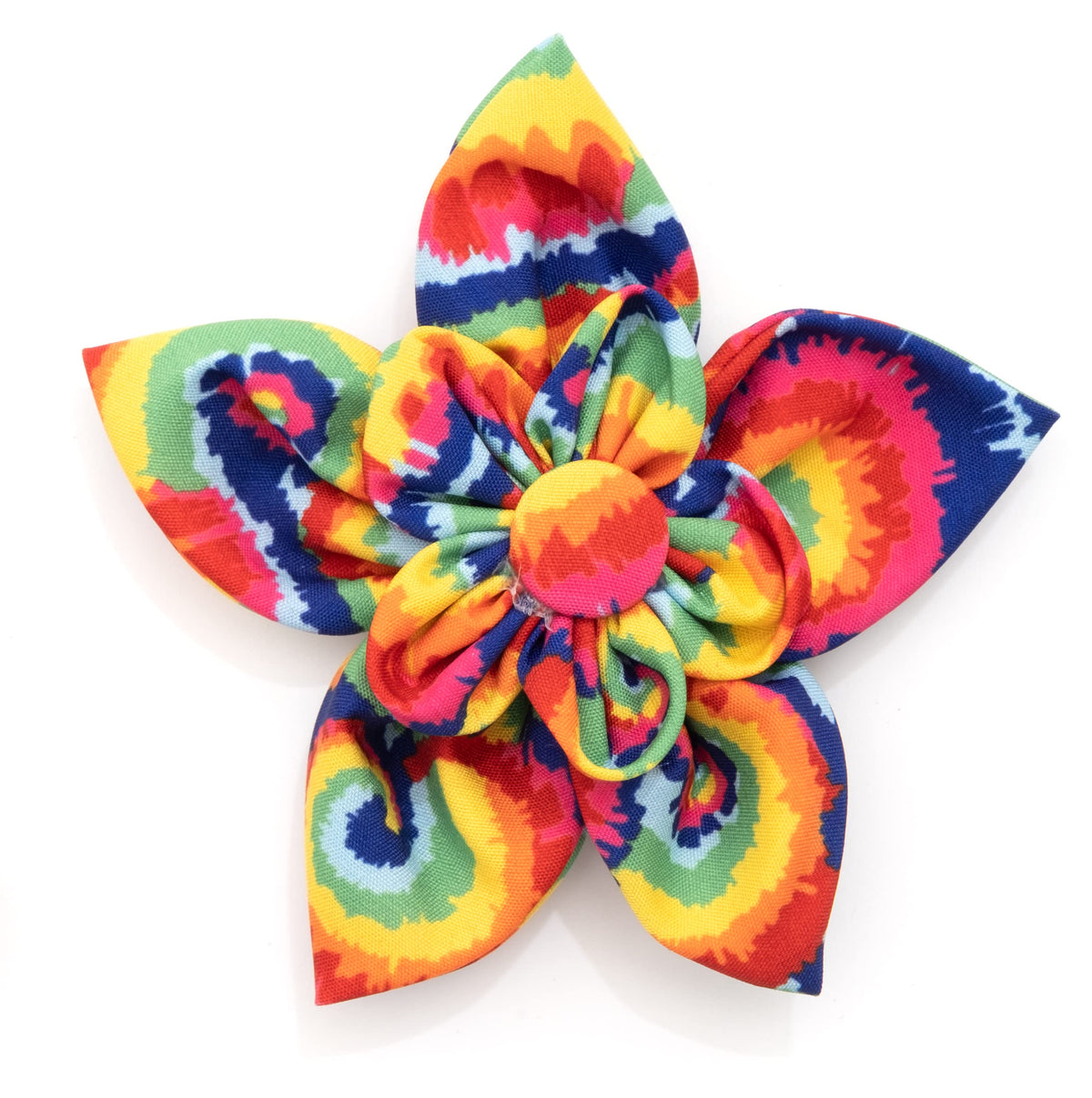 Flower Collar Attachment for Dogs & Cats – Soft Printed Polyester, Touch Fastener, Attaches to Any Collar - Sunflowers Pattern, Blue, Large