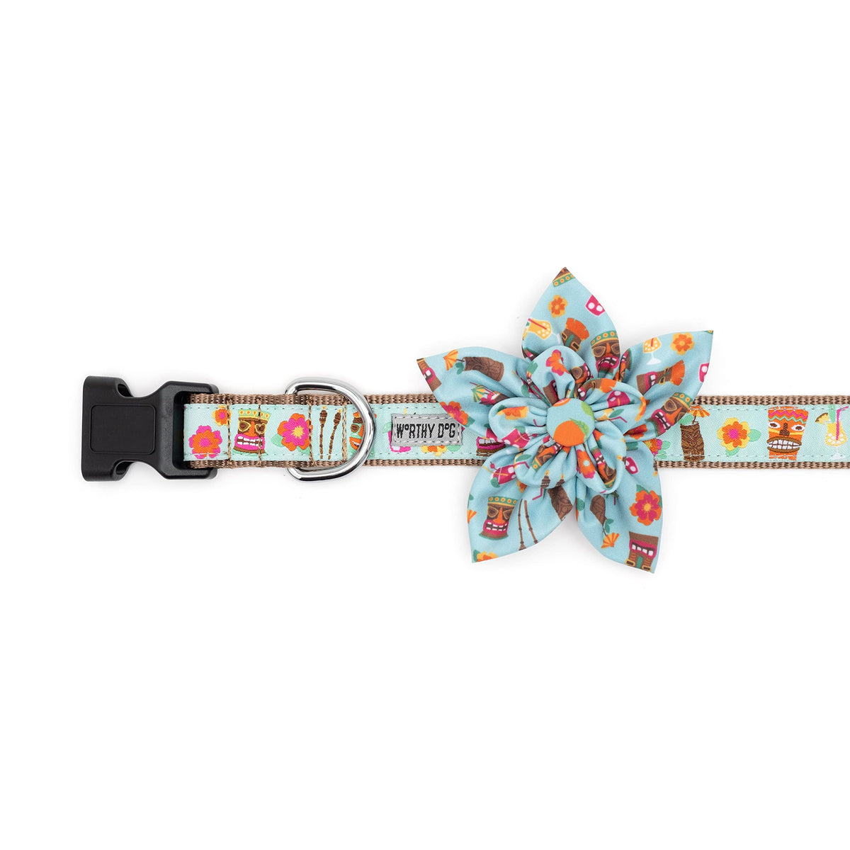 Flower Collar Attachment for Dogs & Cats – Soft Printed Polyester, Touch Fastener, Attaches to Any Collar - Sunflowers Pattern, Blue, Large