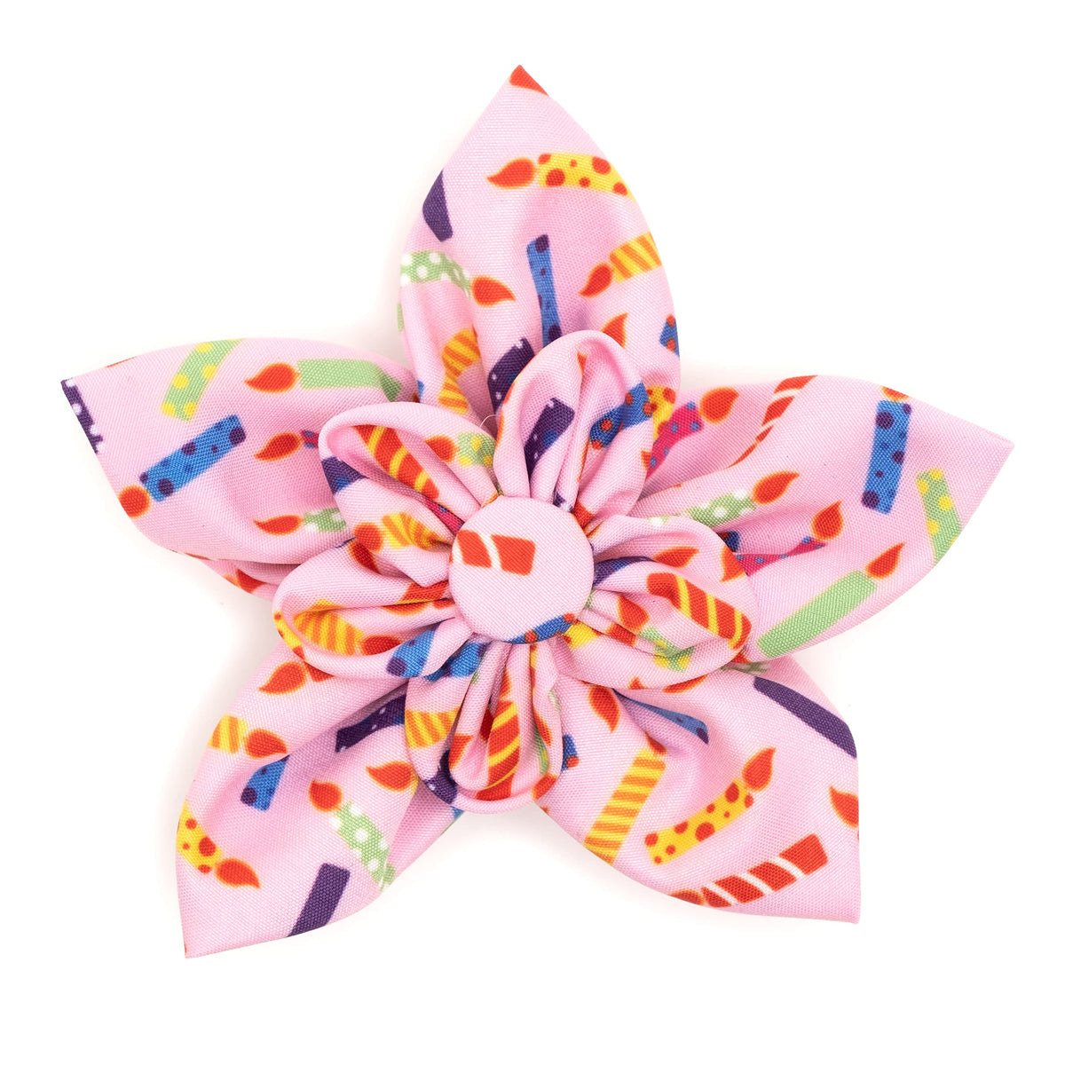 Flower Collar Attachment for Dogs & Cats – Soft Printed Polyester, Touch Fastener, Attaches to Any Collar - Sunflowers Pattern, Blue, Large