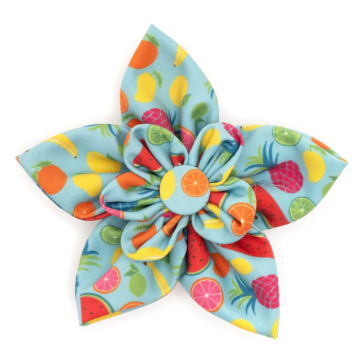 Flower Collar Attachment for Dogs & Cats – Soft Printed Polyester, Touch Fastener, Attaches to Any Collar - Sunflowers Pattern, Blue, Large
