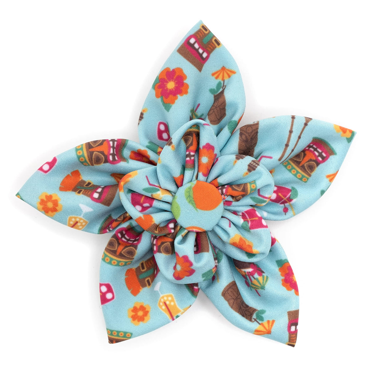 Flower Collar Attachment for Dogs & Cats – Soft Printed Polyester, Touch Fastener, Attaches to Any Collar - Sunflowers Pattern, Blue, Large